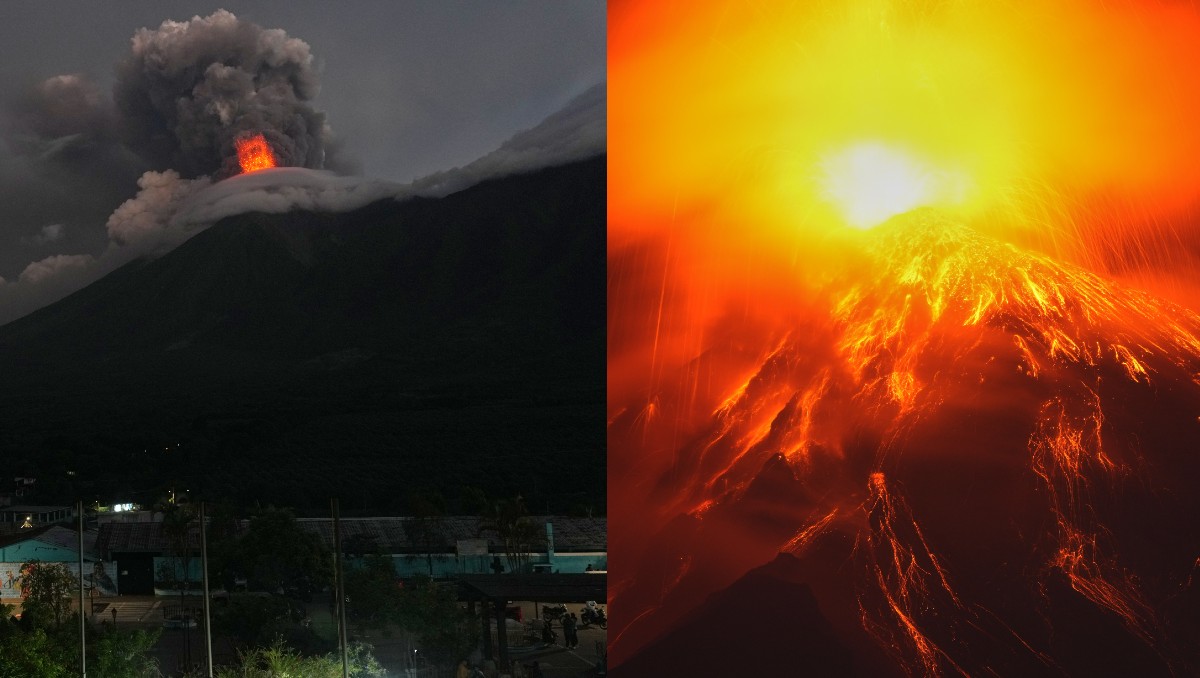 Flujo de lava que emerge del cráter del volcán Fuego, visto desde San Juan Alotenango, Guatemala. | AP