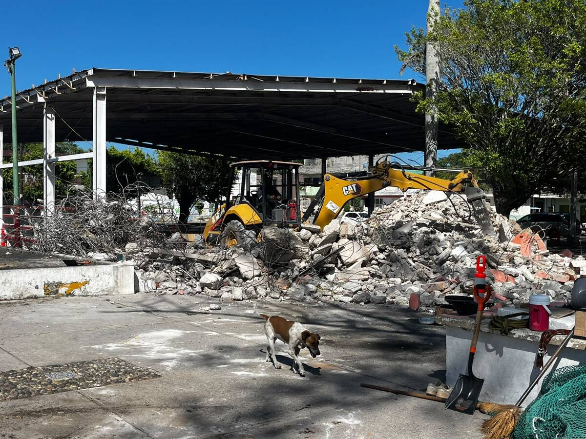 Trabajadores iniciaron demolición del histórico quiosco de la plaza Galeana, en la colonia Tinaco de Ciudad Madero. | Erik Saldaña