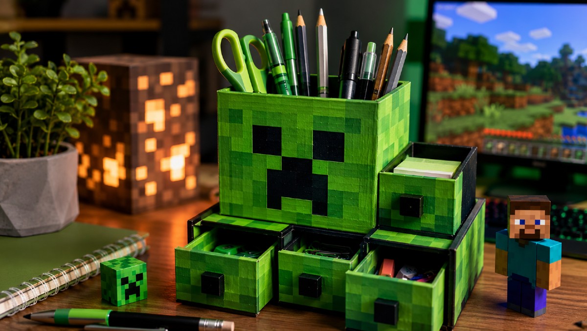 Cómo hacer un portalápices de Creeper de Minecraft con cartón