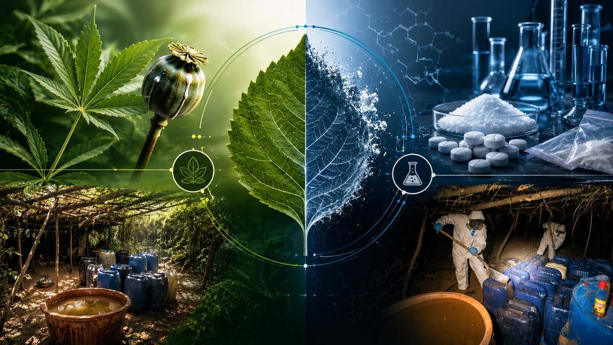 En los próximos años se espera un aumento en la producción, tráfico y consumo de drogas sintéticas | Diseño: Rafael Mejía creada con IA.