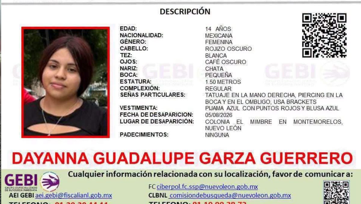 Dayanna Guadalupe Garza fue reportada como desaparecida desde el pasado 5 de agosto. Foto: Especial