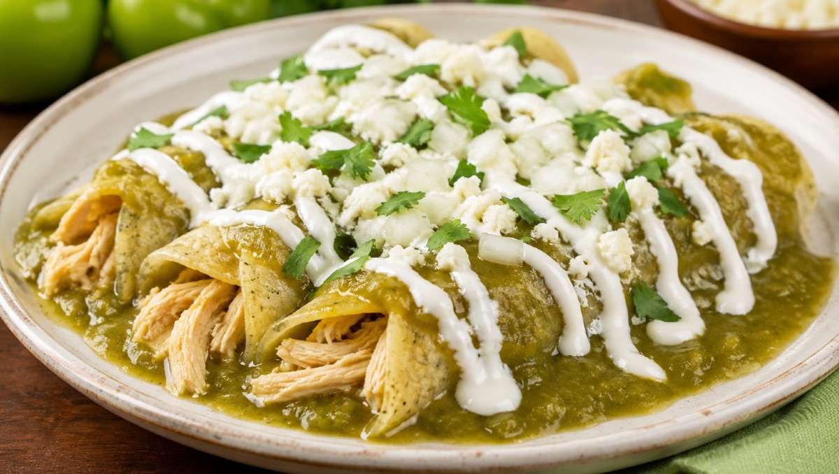 Receta fácil para hacer enchiladas verdes con pollo (IA)