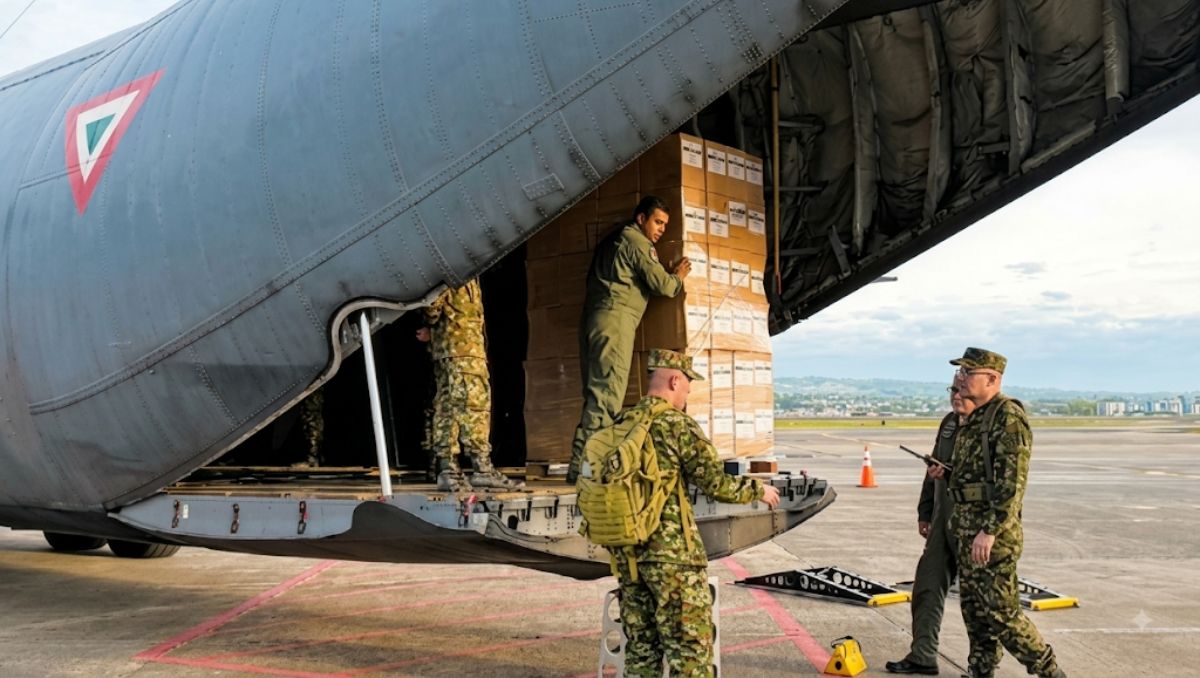 A bordo de un Hércules C-130 cargado de alimentos, una delegación mexicana llegó a suelo colombiano | Dany Martin