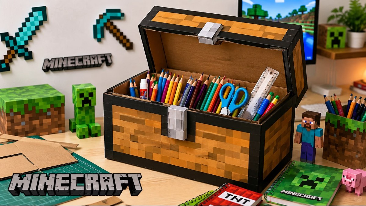 Convierte una caja de cartón en un cofre de Minecraft | IA DISCOVER
