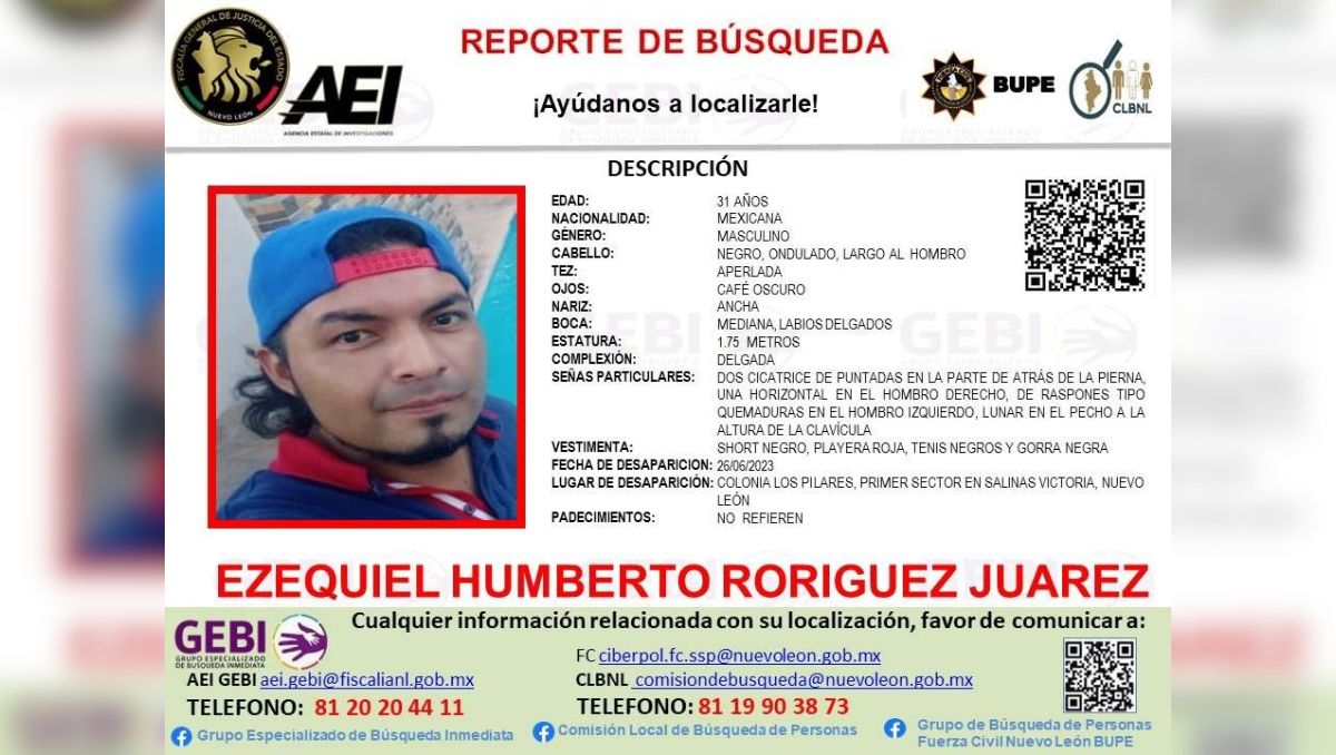 Ezequiel Humberto Rodríguez Juárez permanece desaparecido desde el 26 de junio de 2023; fue visto por última vez en la colonia Los Pilares | Especial