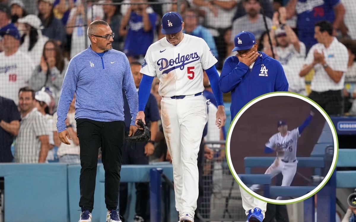 Freddie Freeman sufre caída en dugout al ir por un al intentar atrapar una pelotam (AP / Captura de pantalla)