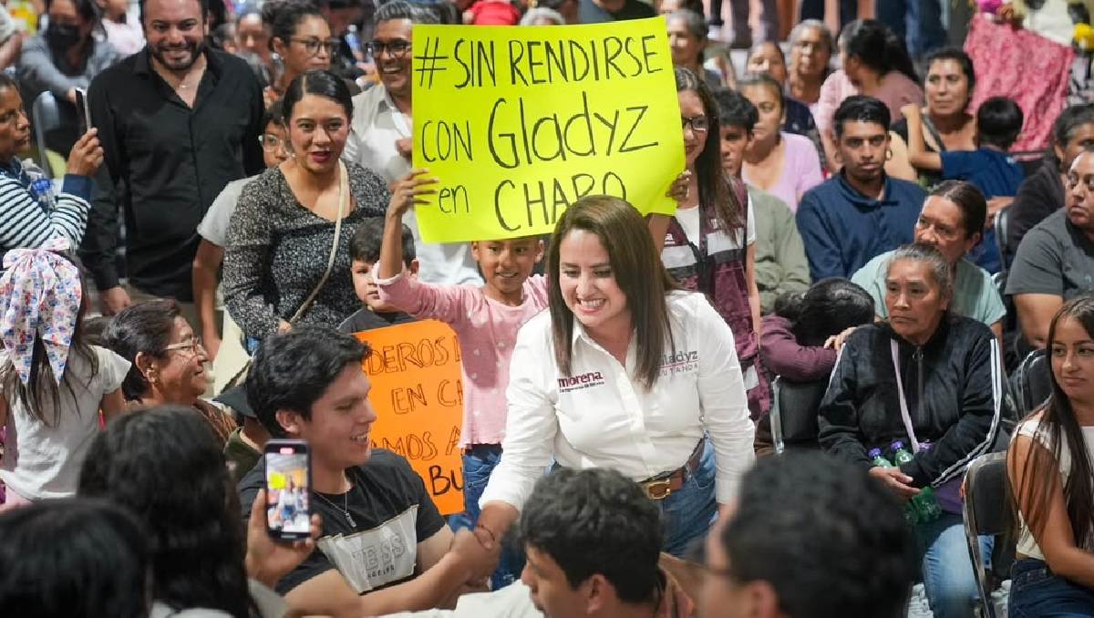 Gladyz Butanda durante su pronunciamiento sobre los avances de la 4T en Michoacán. | Especial