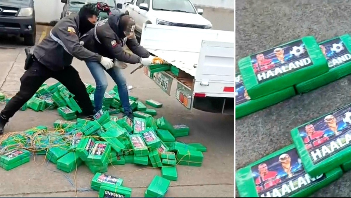 La Policía de Ecuador localizó 370 kilos de cocaína con la imagen de Erling Haaland. | Foto: AP