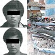 Imagen difundida por la FGR muestra a los dos detenidos, armas, presunta droga y motocicletas aseguradas en Ciudad Victoria.