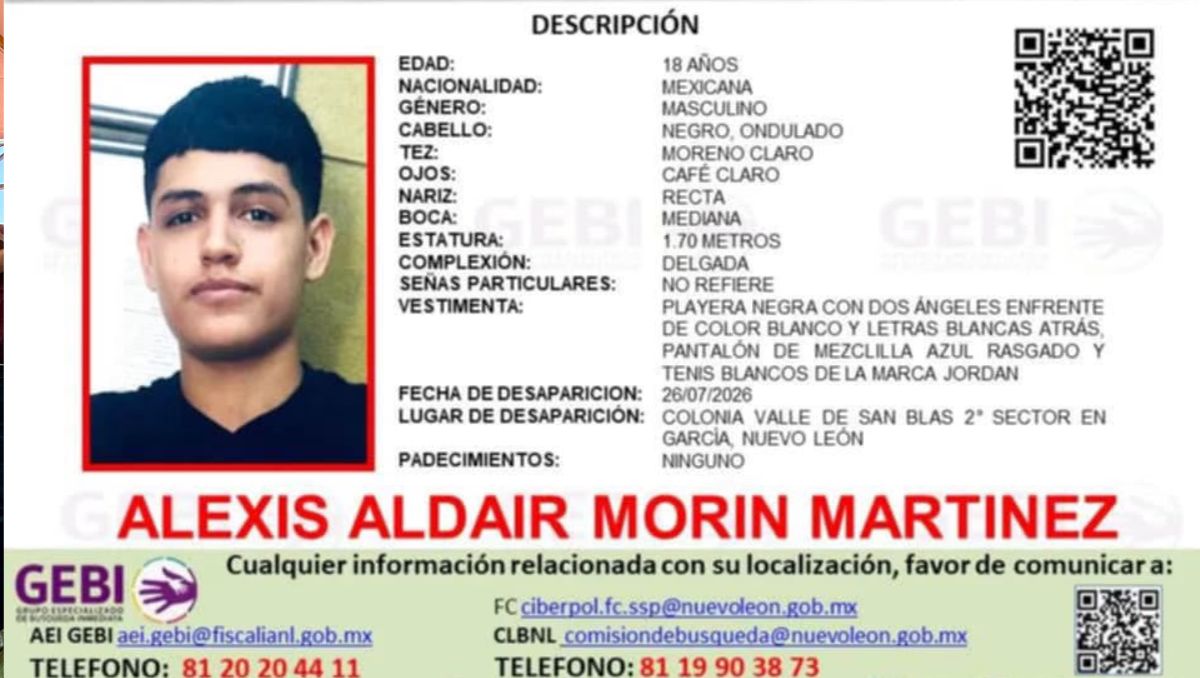 Alexis Aldair Morin Martínez fue visto por última vez el pasado 26 de julio. Foto: Especial
