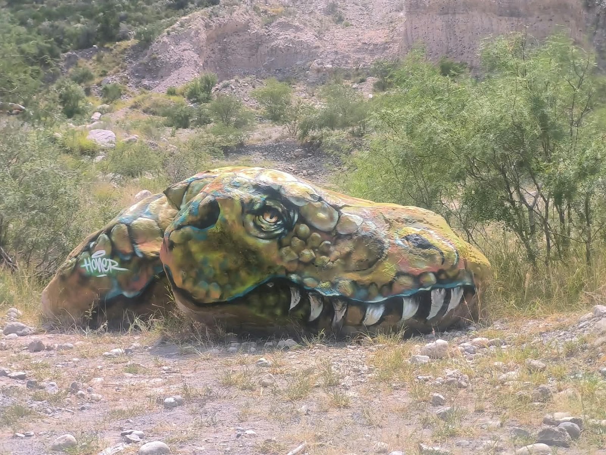 En Coahuila, Honer pinta dinosaurios sobre las rocas. | Foto: cortesía de Honer.