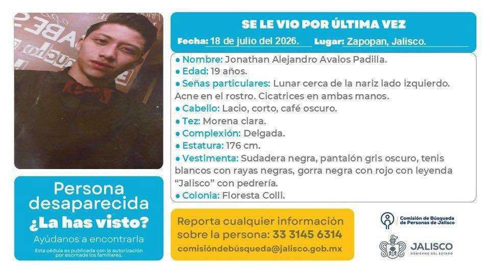 Ficha de búsqueda de Jonathan Alejandro Ávalos Padilla. (Cortesía)