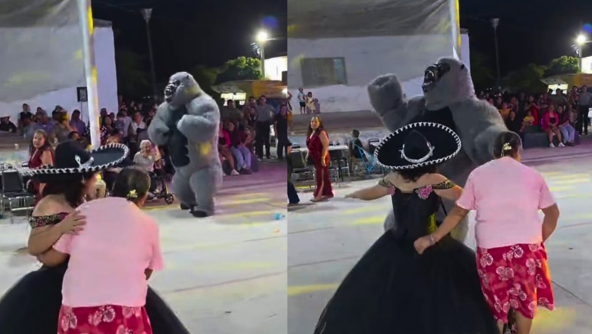 Todos querían bailar con el gran simio, pero la quinceañera era la afortunada. | Damián Ramírez