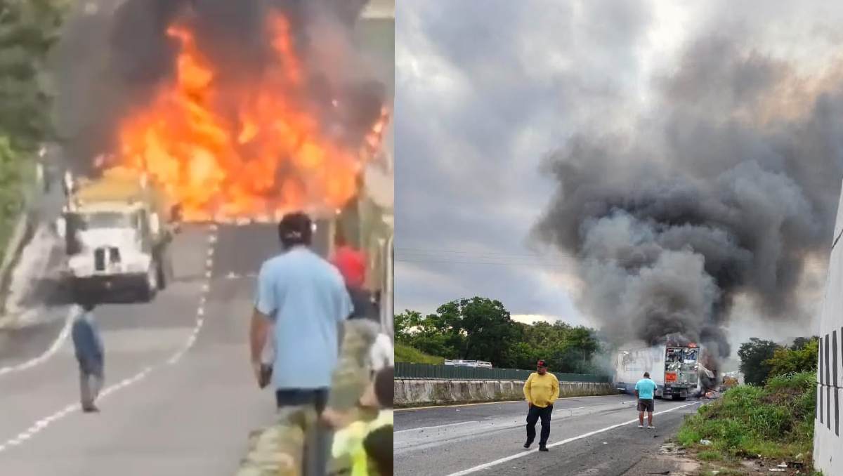 El tráiler que transportaba leche quedó incendiado tras el choque en la autopista. | Especial