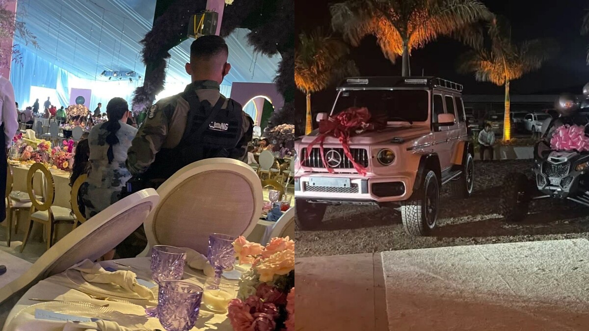 En fotografías de la fiesta aparecieron una camioneta Mercedes-Benz rosa y un vehículo todoterreno tipo Razer. | Especial