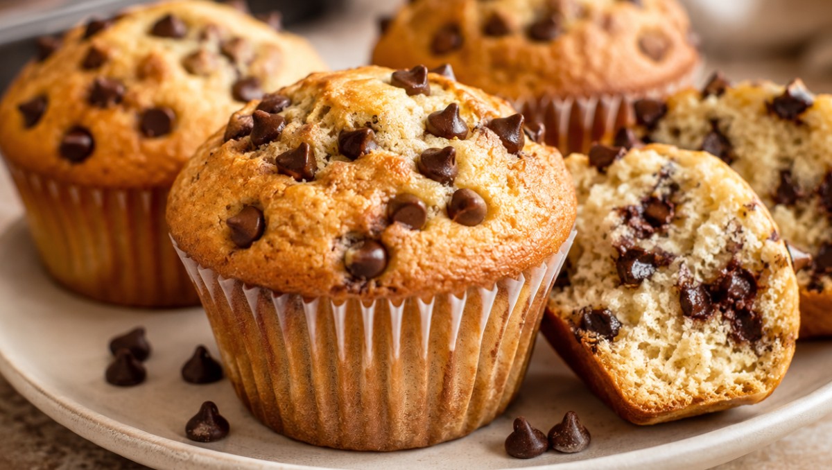 Ingredientes para hacer panques de queso cottage con chispas de chocolate (IA)