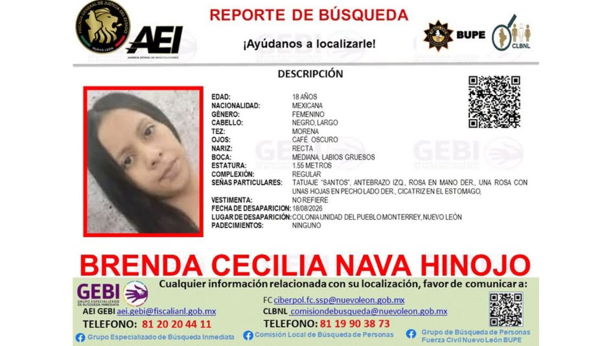 Se busca a Brenda Nava, joven desaparecida el pasado 18 de agosto | Foto: Especial