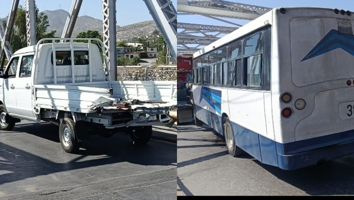 Camión de pasajeros chocó la parte trasera de una camioneta sobre el Puente Plateado. (Milenio Policía)