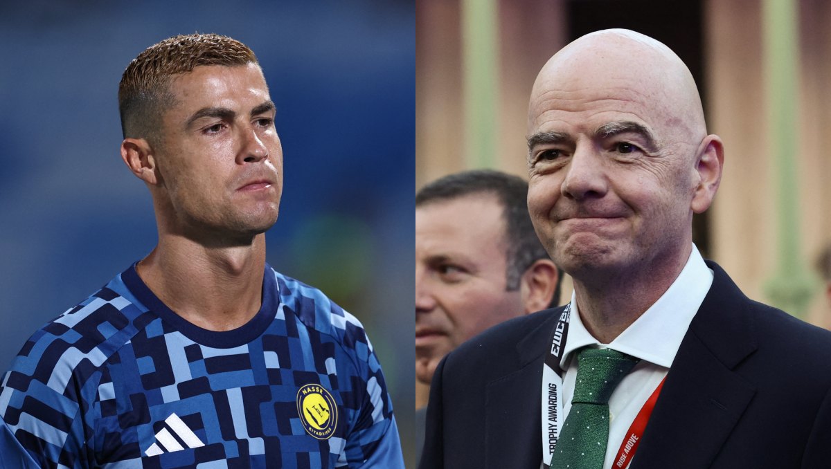 El viral gesto de Cristiano Ronaldo al saludar a Gianni Infantino (Reuters)