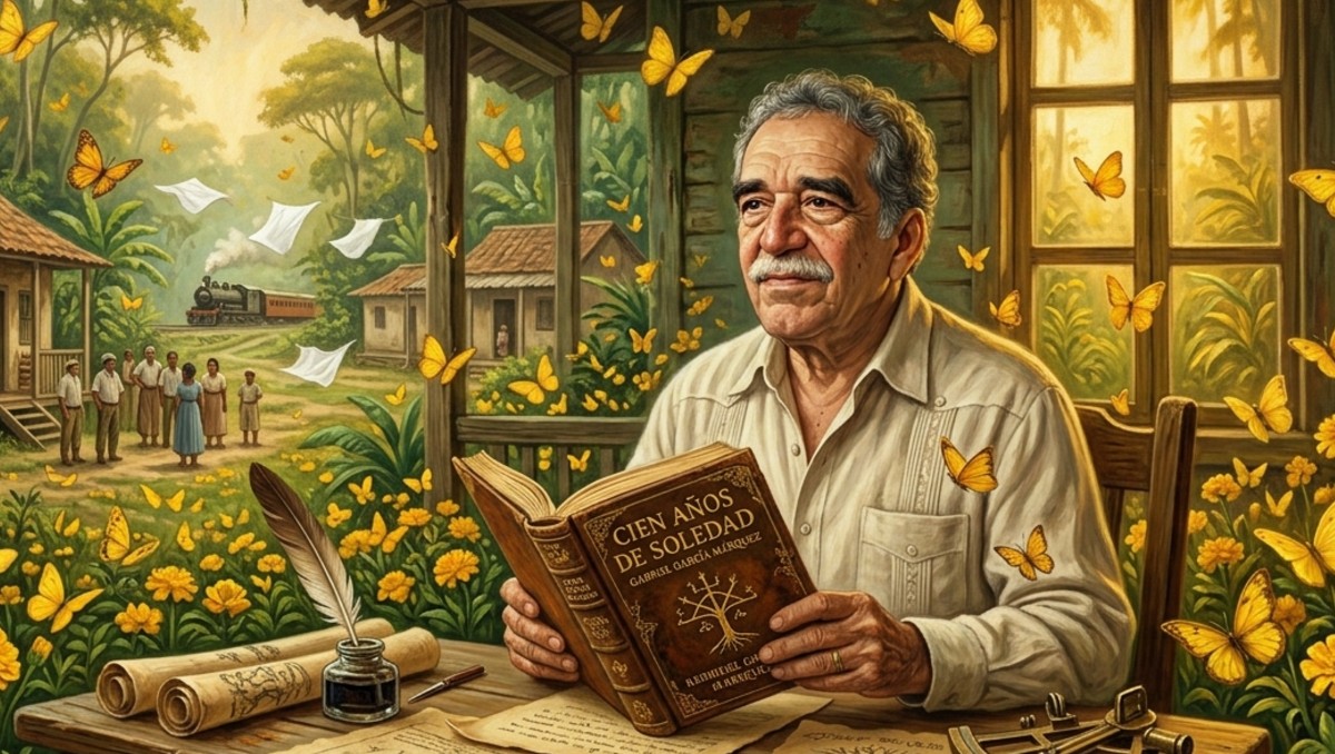 Imagen ilustrativa de 'Gabo' con el libro. | Foto: M2 IA