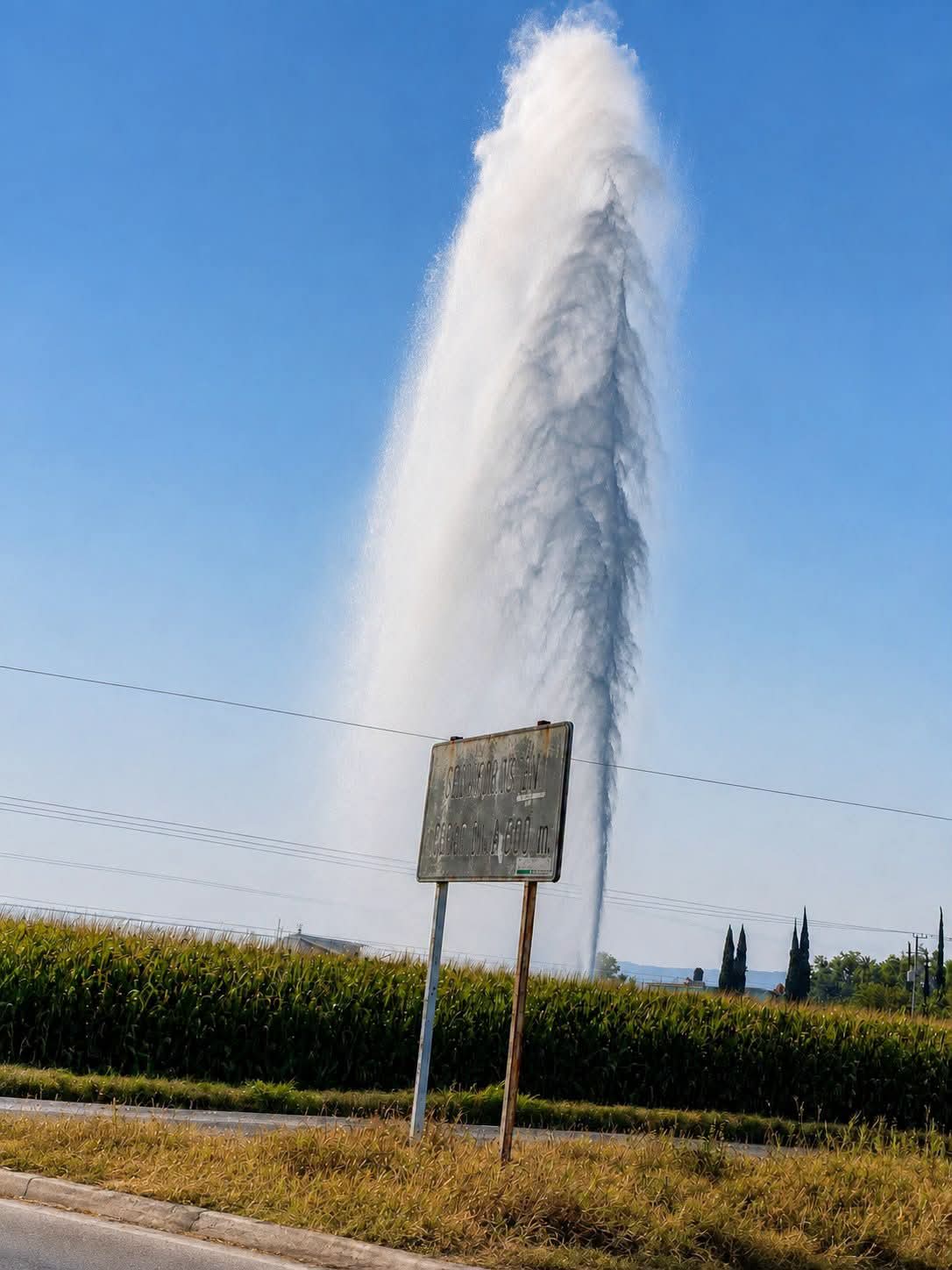 Fuga de agua potable de varios metros de altura sorprende a la población en Tezontepec de Aldama. (Redes Sociales)