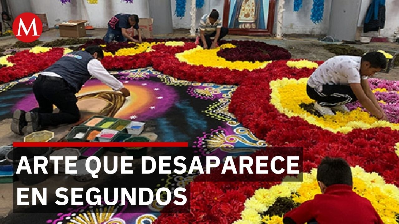 En Huamantla, alfombras de arenilla y fe que desaparecen tras horas de trabajo artesanal