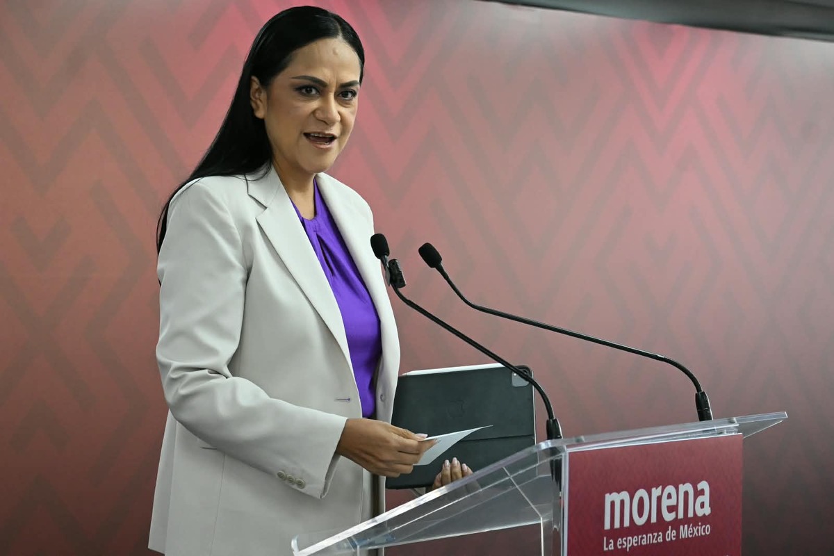 Ariadna Montiel, presidenta nacional de Morena, encabezó la conferencia de prensa semanal. | Foto: Daniel Augusto