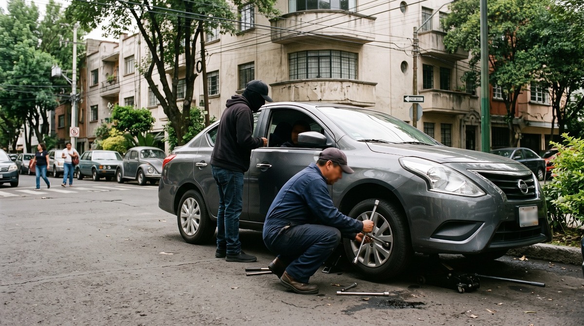 Captan en Narvarte a tres personas que alertaron a un automovilista sobre una supuesta falla en su llanta. | Imagen generada con IA