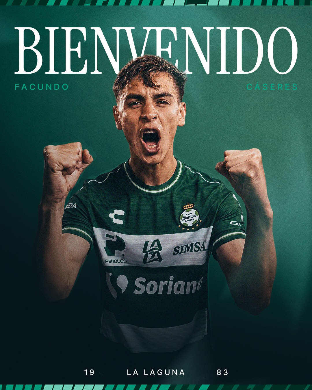 El mediocampista argentino Facundo Agustín Cáseres llegó a un acuerdo con Santos Laguna para reforzar el mediocampo. (FB. Club Santos)