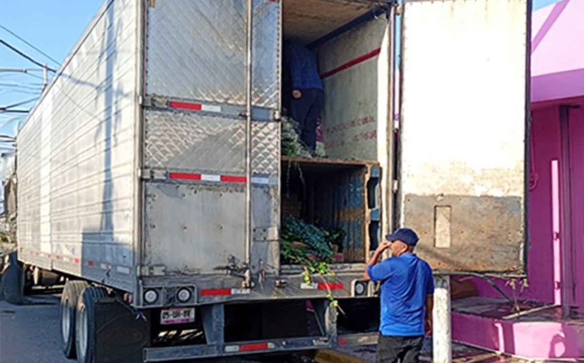 Camión con mercancía relacionada con comercios de flores en Reynosa. | FGJ del Estado de Tamaulipas