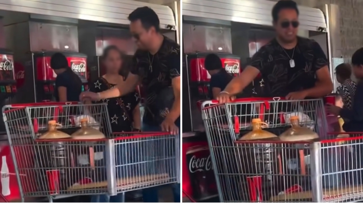 El cliente fue captado en la sucursal de Aguascalientes utilizando la estación de bebidas para llenar los garrafones. | Foto: Especial.
