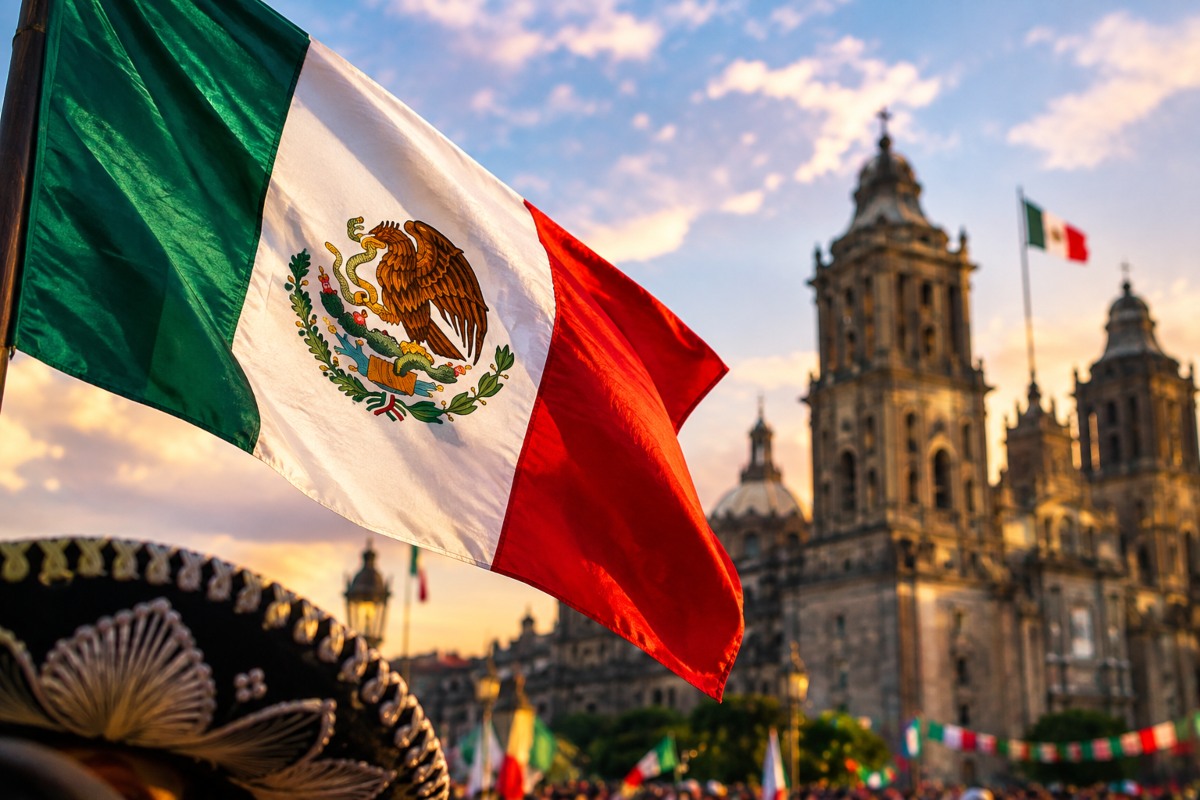 La bandera de México durante las celebraciones por el Día de Independencia.