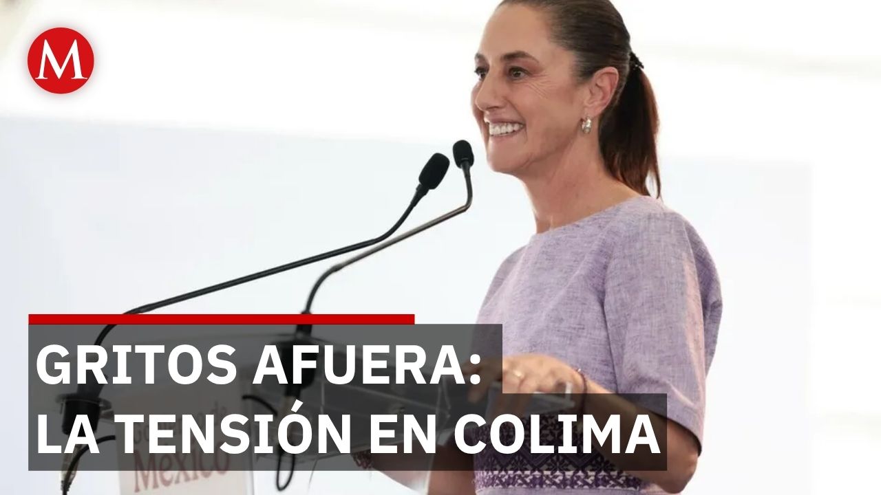 Manifestantes protestan mientras Sheinbaum defiende expansión del puerto en Colima