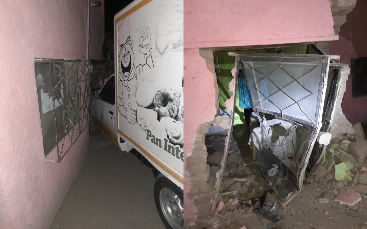 La propietaria de la vivienda se llevó una sorpresa al ver la camioneta dentro de su casa. | Foto: Cortesía Protección Civil