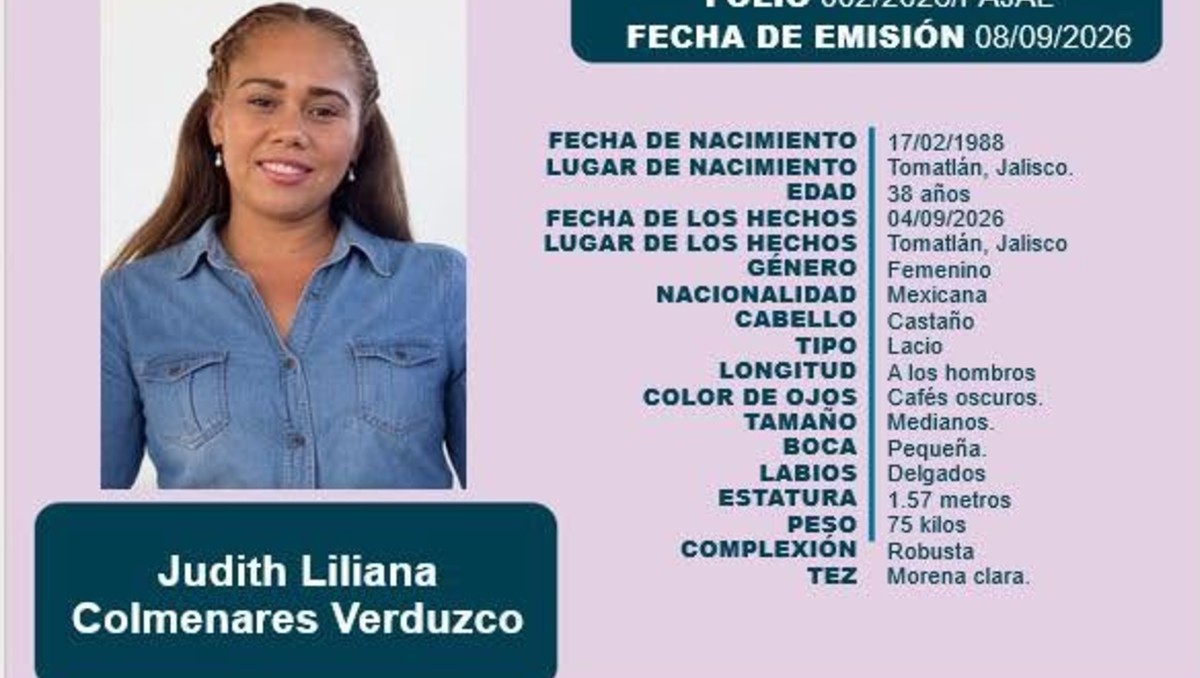 Judith Liliana Colmenares Verduzco se encuentra desaparecida desde el pasado 4 de septiembre (Tomada de facebook.com/AlertaAmberJalisco)