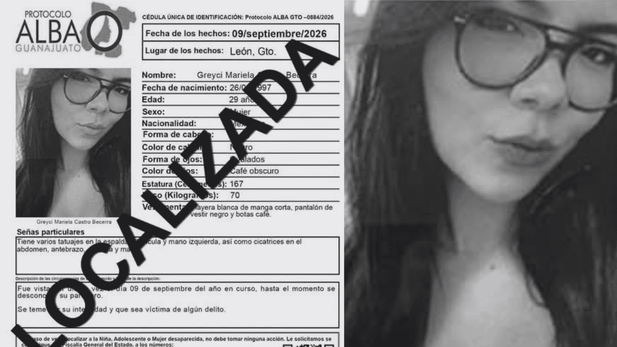Greyci Mariela era buscada desde el 9 de septiembre. | Protocolo Alba Guanajuato