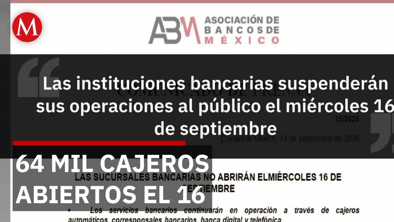 Bancos cierran sucursales el 16 de septiembre pero 64 mil cajeros seguirán funcionando