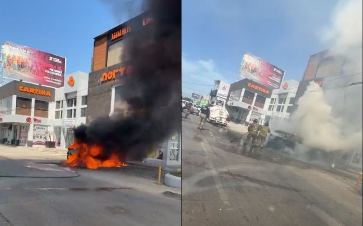 Una camioneta tipo pick up se prendió en llamas a plena luz del día en la división entre Tampico y Ciudad Madero. | Facebook: Voluntarios Zona Sur