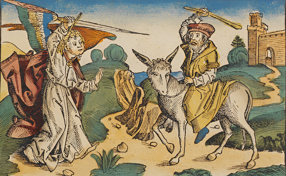 ‘Balaam, el ángel y el asno’. Grabado en madera de la Crónica de Núremberg, 1493. (Wikimedia Commons)