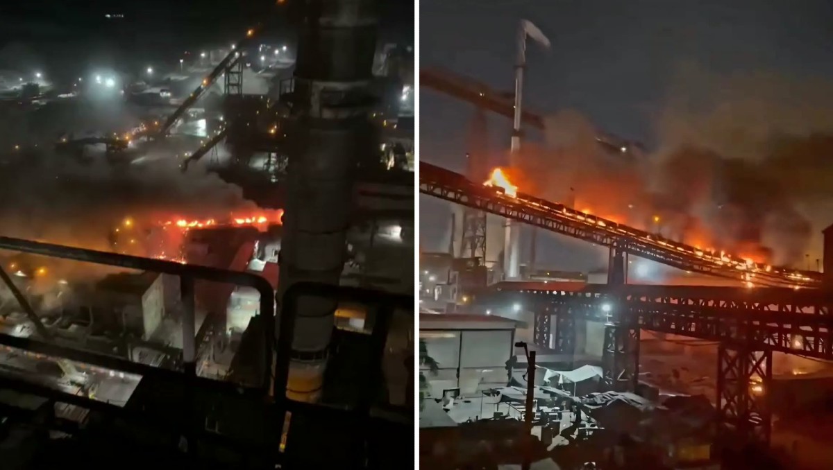 El incendio en la planta de ArcelorMittal en Lázaro Cárdenas fue captado en video. | Foto: Especial