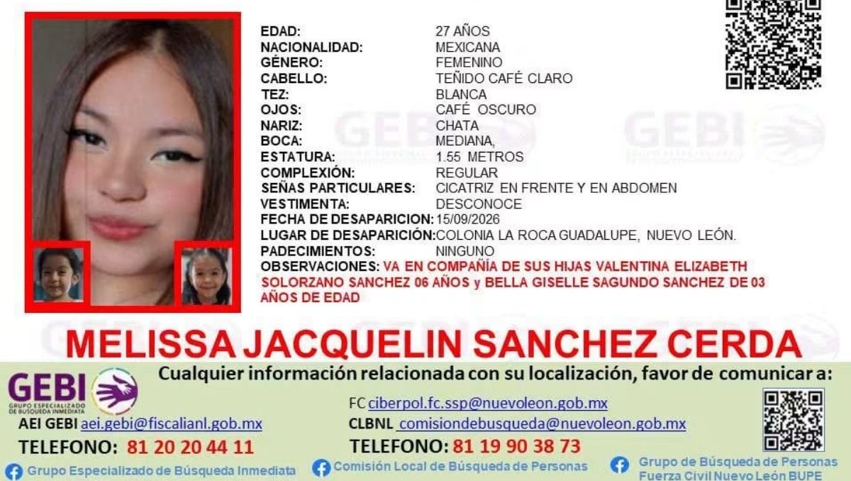 Melissa Jacqueline Sánchez Cerda y sus hijas están desaparecidas. Foto: Especial