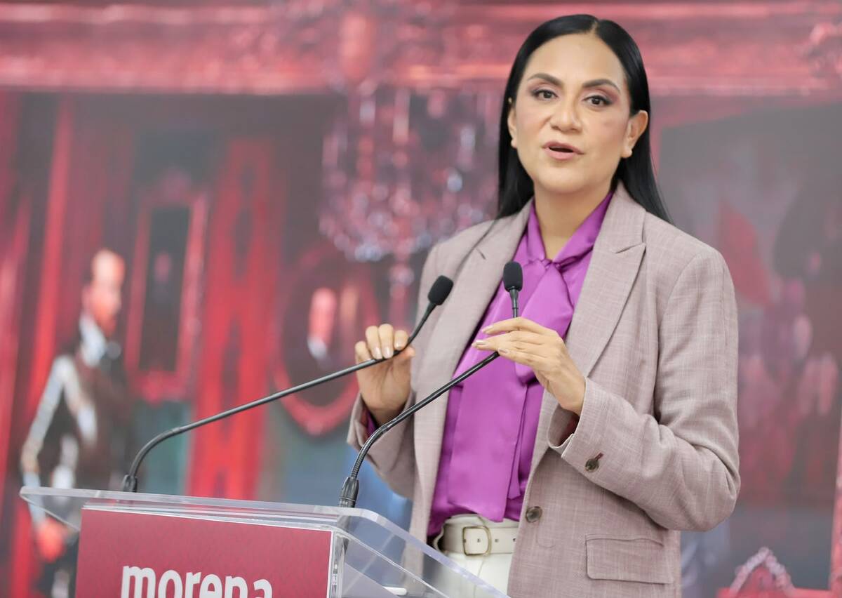 Ariadna Montiel en conferencia de prensa de Morena. | Foto: Ariel Ojeda