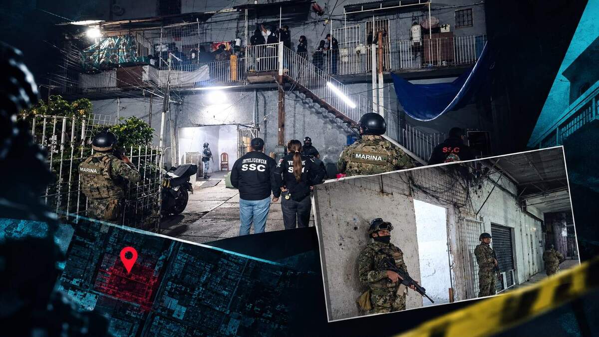 La vecindad ya fue cateada por autoridades federales | Diseño: Rafael Mejía creada con IA.