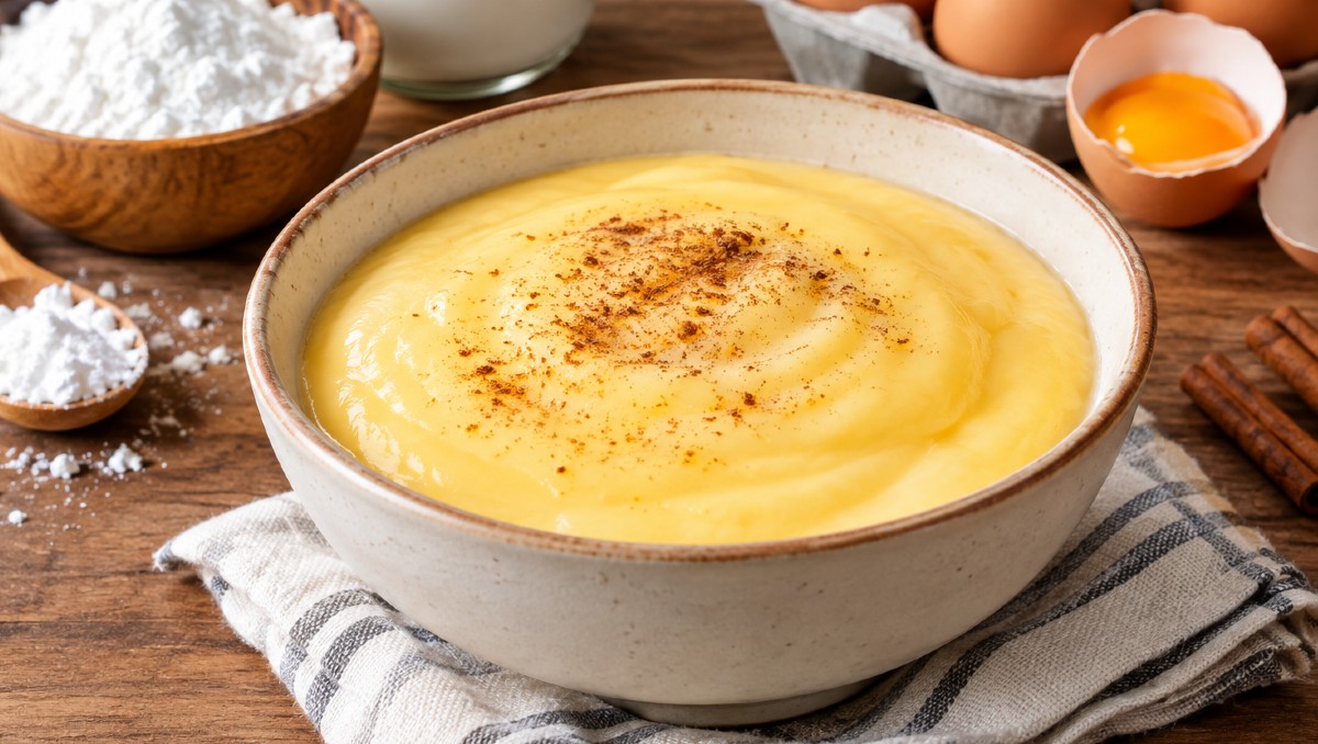 Receta para preparar una crema de Maicena con huevo (IA)