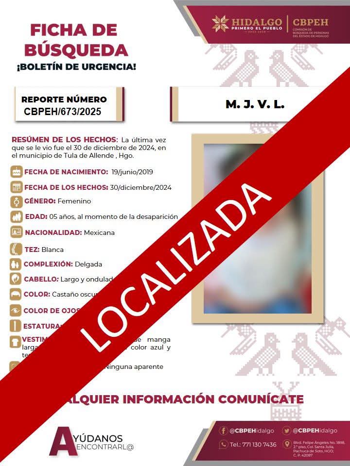 Localizadas cuatro mujeres menores de edad en Hidalgo últimas 24 horas