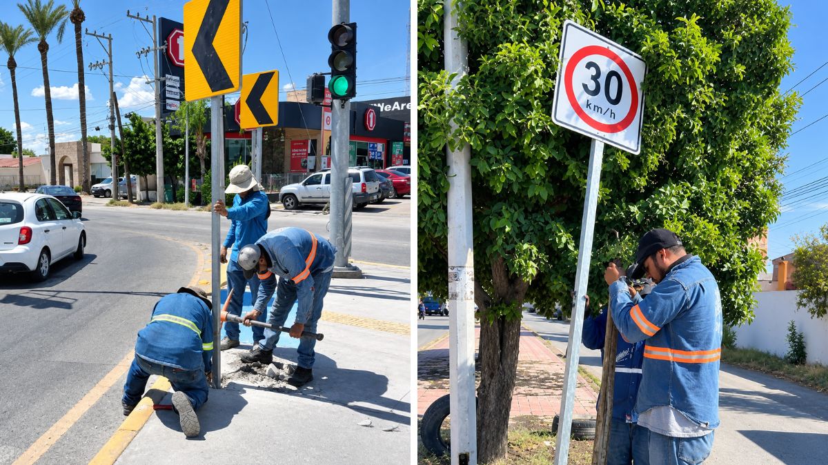 Los trabajos se efectuaron en 27 sectores, con limpieza, reparación, instalación y retiro de señalamientos viales.| Cortesía: Municipio de Torreón.