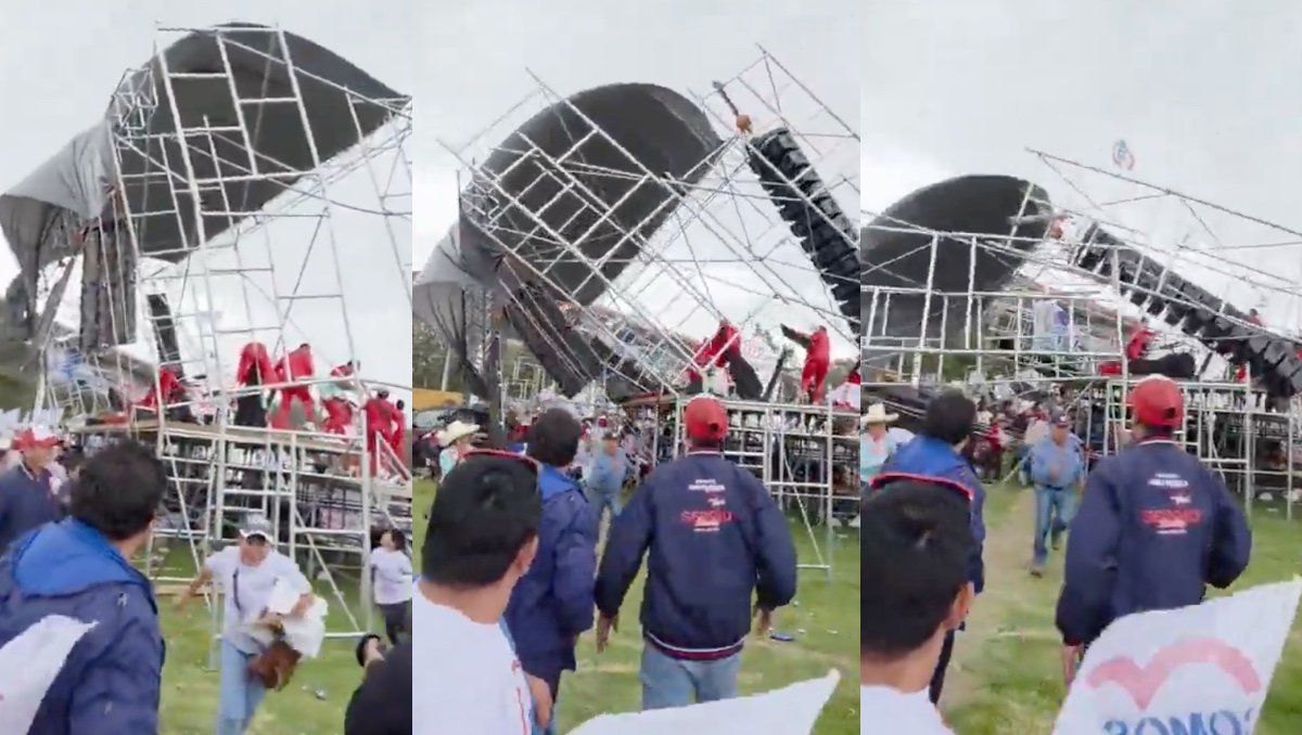 Se desploma estructura metálica durante cierre de campaña en Perú. | Redes sociales