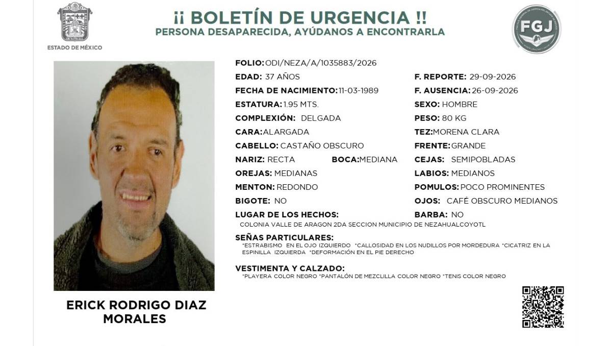Erick Rodrigo Díaz Morales, de 37 años, desapareció el pasado fin de semana en Nezahualcóyotl y aún no es localizado. | Foto: Especial