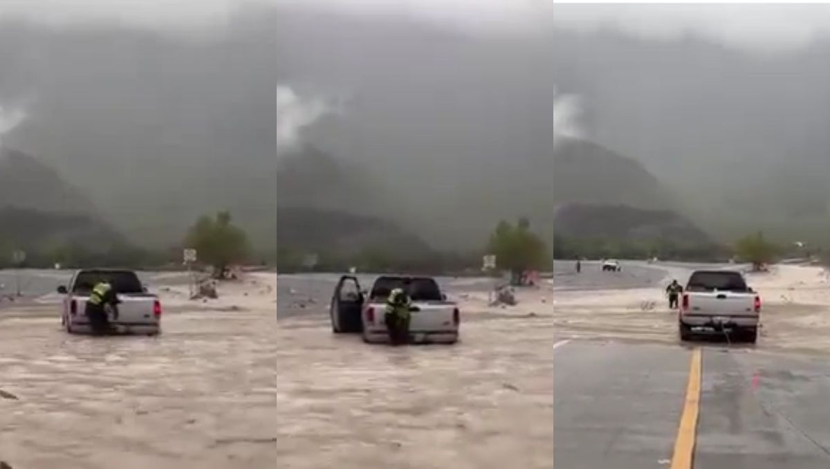Rescatan a automovilista arrastrado por la corriente en La Huasteca en Santa Catarina | Foto: Pedro Delgado