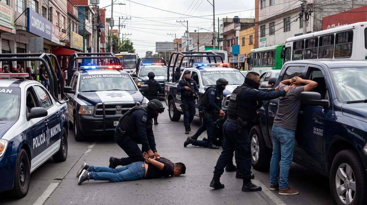 Los cuatro masculinos detenidos fueron puestos a disposición del Ministerio Público de la FGJEM | Imagen hecha con IA